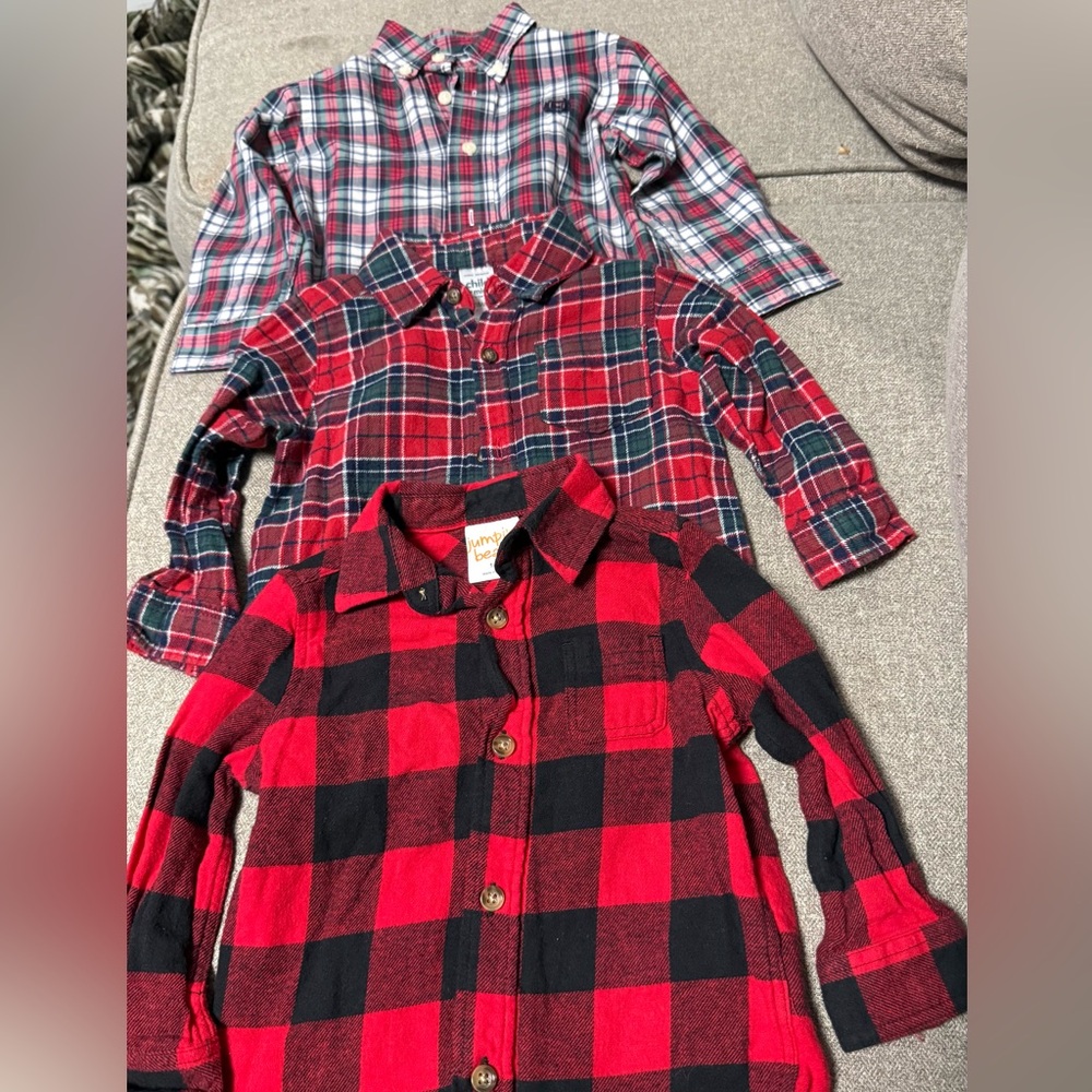 3 Christmas Plaid Kids Shirt - Red and Black size 18 m